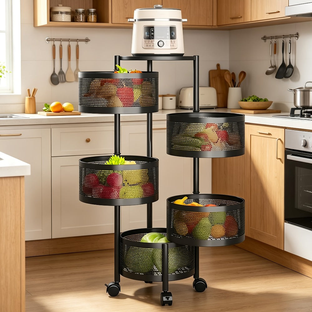 Rolling Storage Cart with Wheels 5-Tier 360° Rotating Kitchen Organizer Basket, No Assembly Space-Saving Floor Standing Bin for Kitchen Pantry Bathroom Bedroom Fruits Vegetables Ho - product image 4