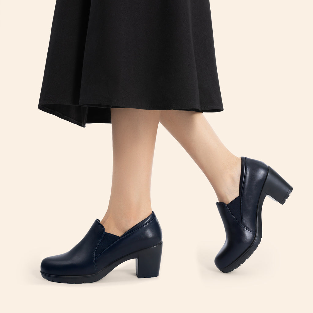 Women's Low Chunky Block Heel Slip-On Pumps - Round Toe Dress Loafers with Cushioned TPR Sole, Low Block Heels Suitable for Office, Business, Casual Wear - product image 8