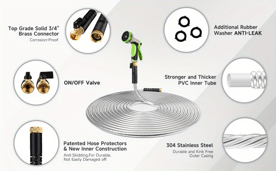 Stainless Steel Metal Garden Hose | Kink-Free, 10-Function Nozzle, Brass Fittings – 10FT to 150FT - product image 10