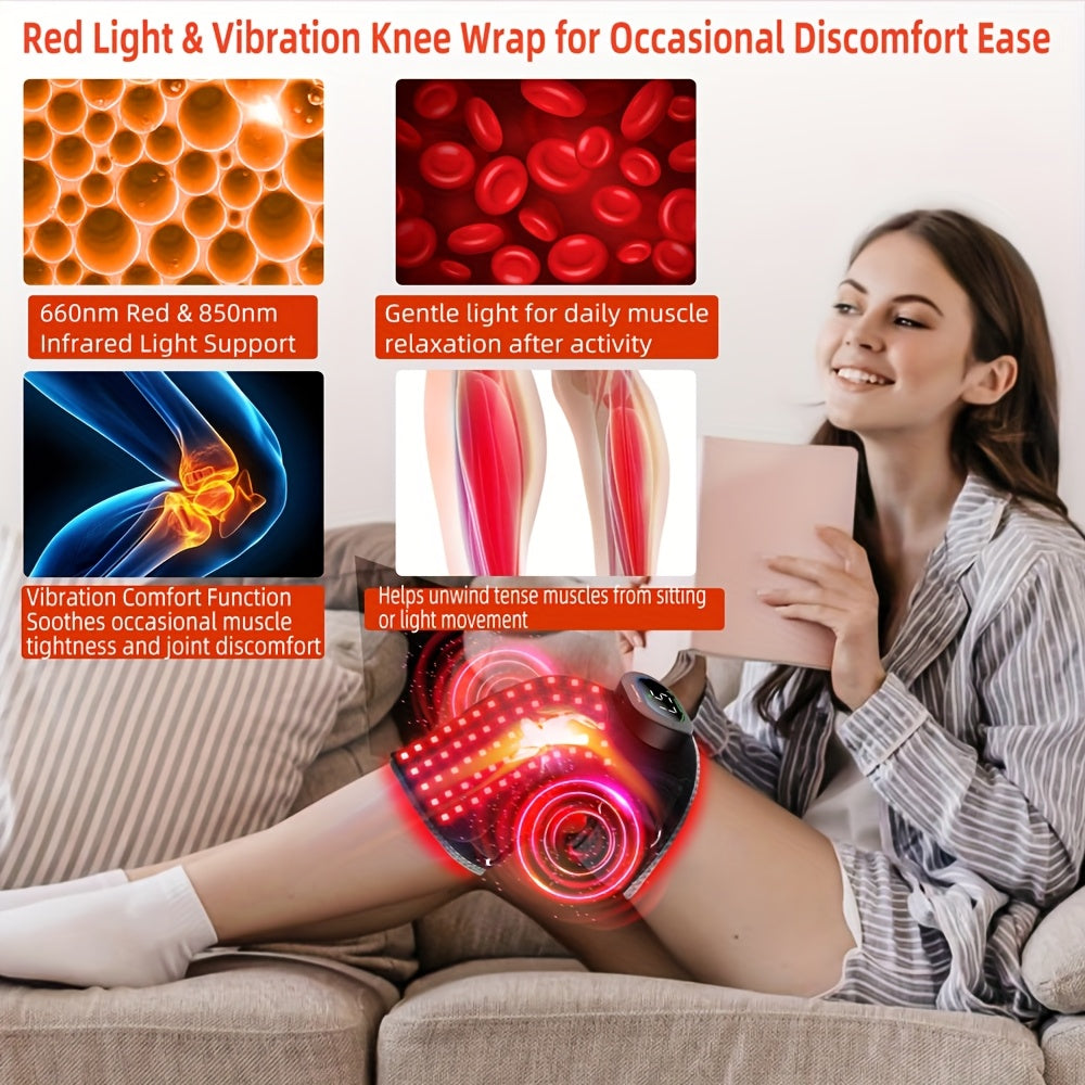 660nm & 850nm Infrared Light, 3 Massage Levels, 5 Light Modes, Joint Pain Relief & Muscle Recovery for Knee Elbow Shoulder with Extension Band – Red Light - product image 2
