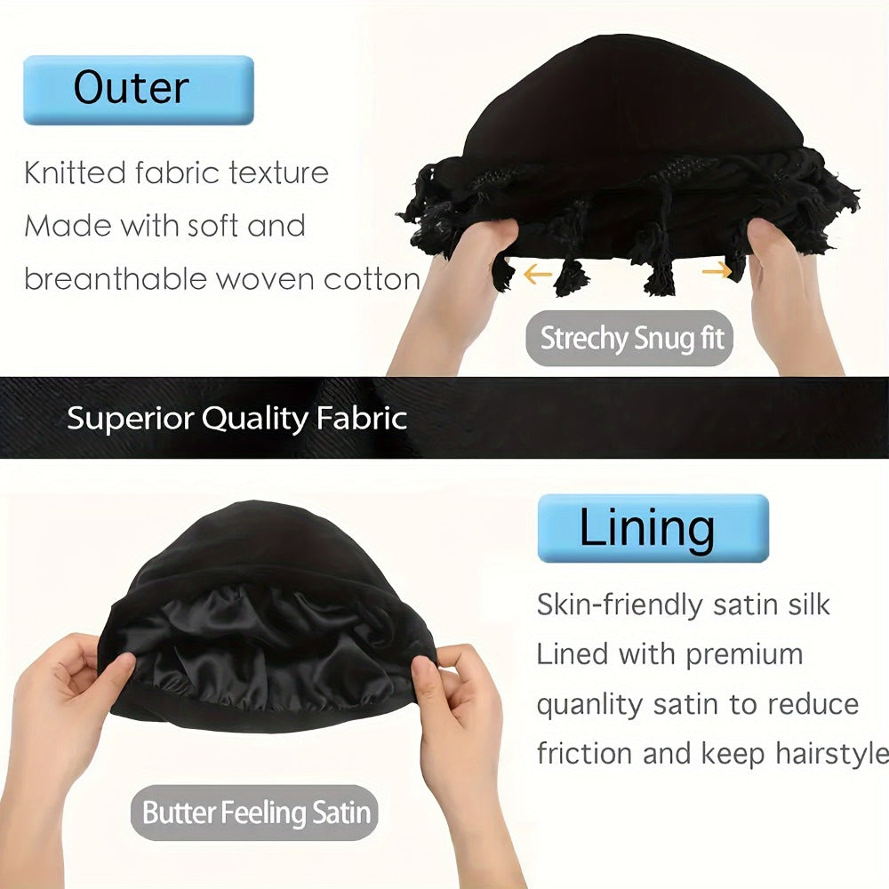 Soft Elastic Durag Head Wraps for Outdoor, Festival, Cosplay & Daily Wear, 4 Colors Green Yellow Red Blue, Unisex Gift Set – 5pcs Vintage Ethnic Turban for Men with Tassel