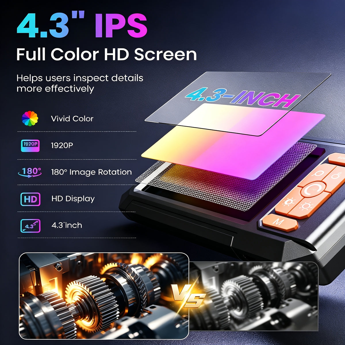 Inspection Camera Endoscope Camera with Light 4.3 IPS Screen 1080P HD Borescope Snake Camera for Men 8 Adjustable LED Lights Semi Rigid Cable Pipe Inspection - product image 2