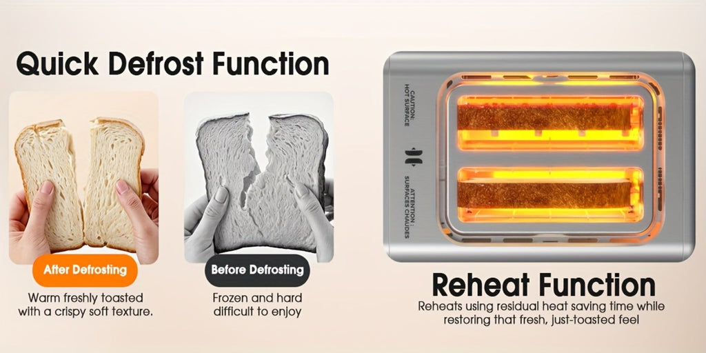 Stainless Steel Toaster 2-Slice Smart Touch Screen – 5 Bread Selections, 7 Shade Settings, Bagel/Defrost/Cancel/Reheat, 1.5" Wide Slot, Removable Crumb Tray - product image 13