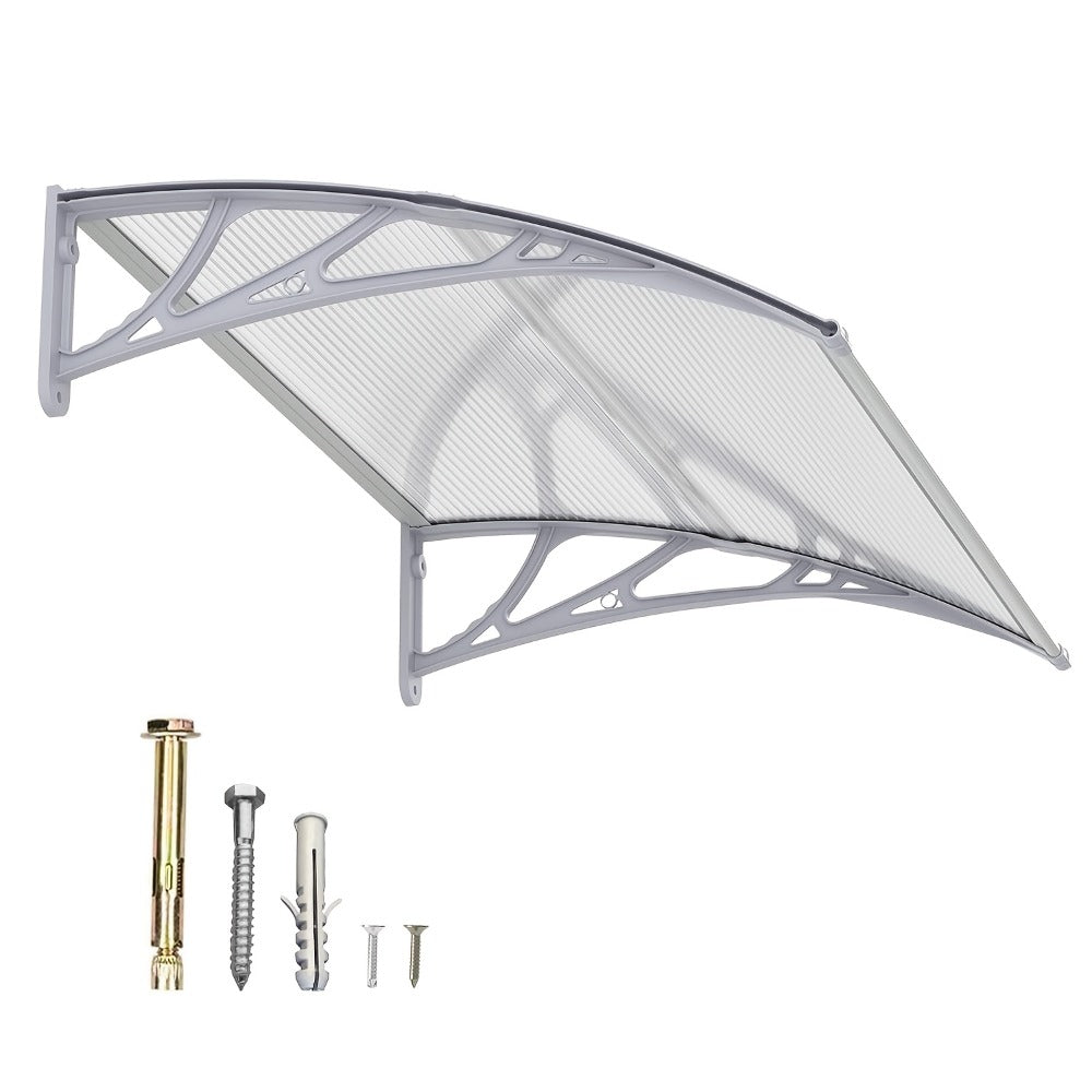 Polycarbonate Window Awning Door Canopy - UV Rain Snow Sun Protection Overhang for Doorways, Patio & Windows, Multiple Sizes, Black/Gray Bracket with Blue/Clear/Brown Board - product image 7