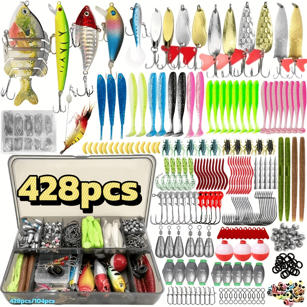 Fishing Lure Kit 104-Piece Topwater Lure Set for Beginners – Hard Baits – Crankbaits & Bionic Worms – Soft T-Tail Baits – Complete Freshwater & Saltwater - product image