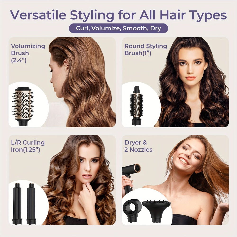 Hot Air Brush 6-in-1 Negative Ion Hair Dryer Brush & Styler 110000 RPM High-Speed Blow Dryer with Curling Iron Straightener Auto-Winding Curler Foldable Handle Storage Bag - product image 3
