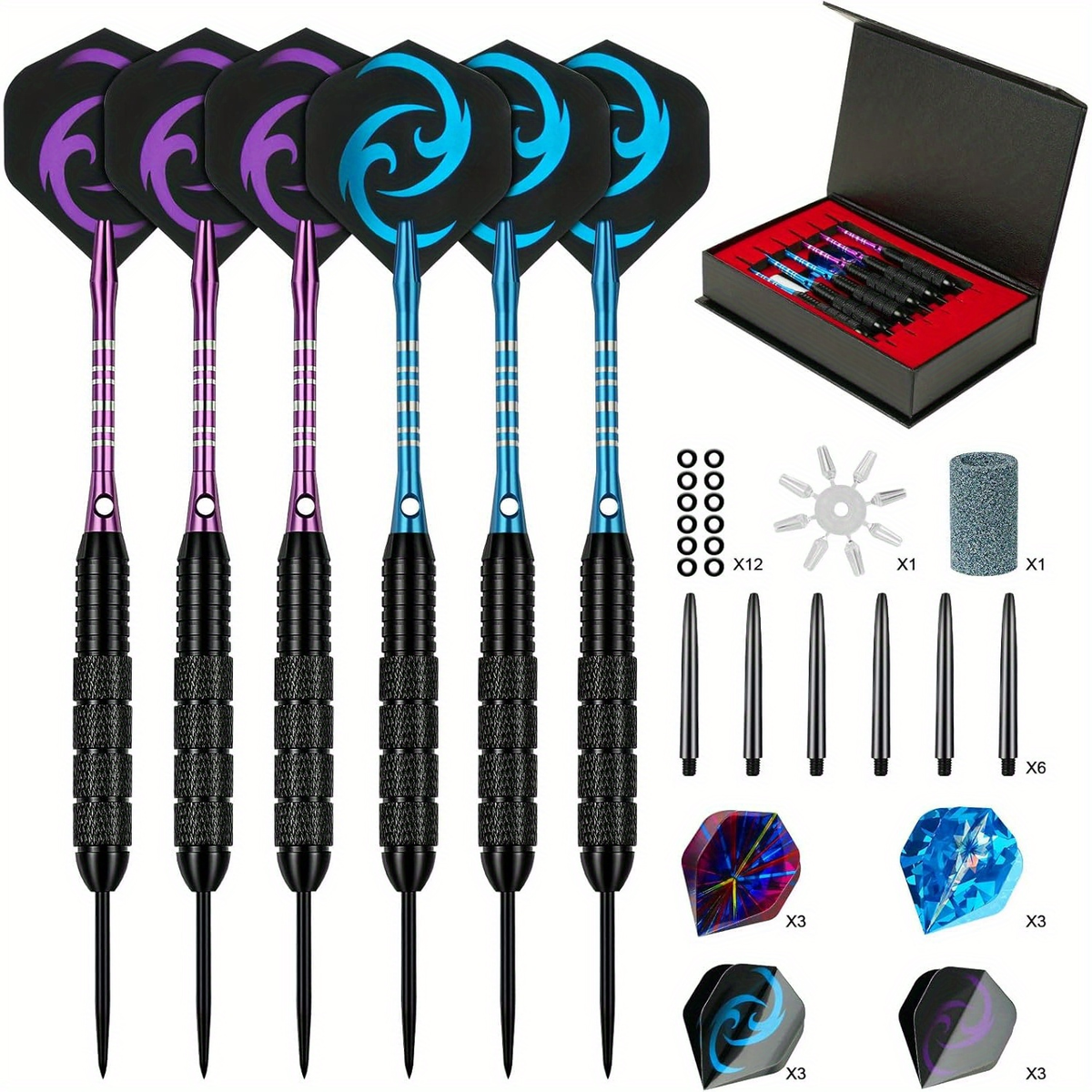 Steel Tip Darts Gift Set with Aluminum Alloy Shaft & Skull Dart Flights | Iron Tip Pop Darts Set | Deluxe Gift Box for Indoor Club Entertainment Sports Competitions Casual Outdoor Games