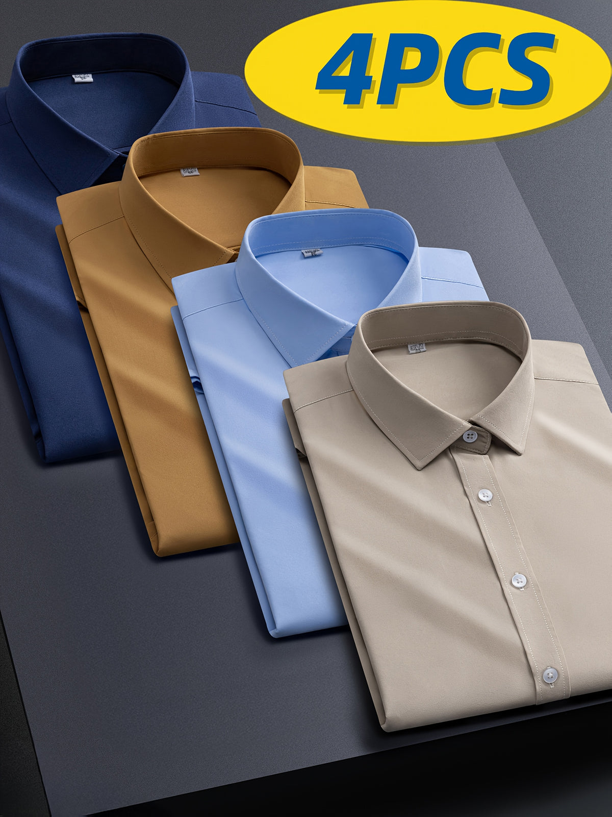 4pcs Men's Stretch Long Sleeve Dress Shirts - Professional Business Casual Blouses with Classic Collar, Solid Color, Comfortable & Stylish for Office - product image 20