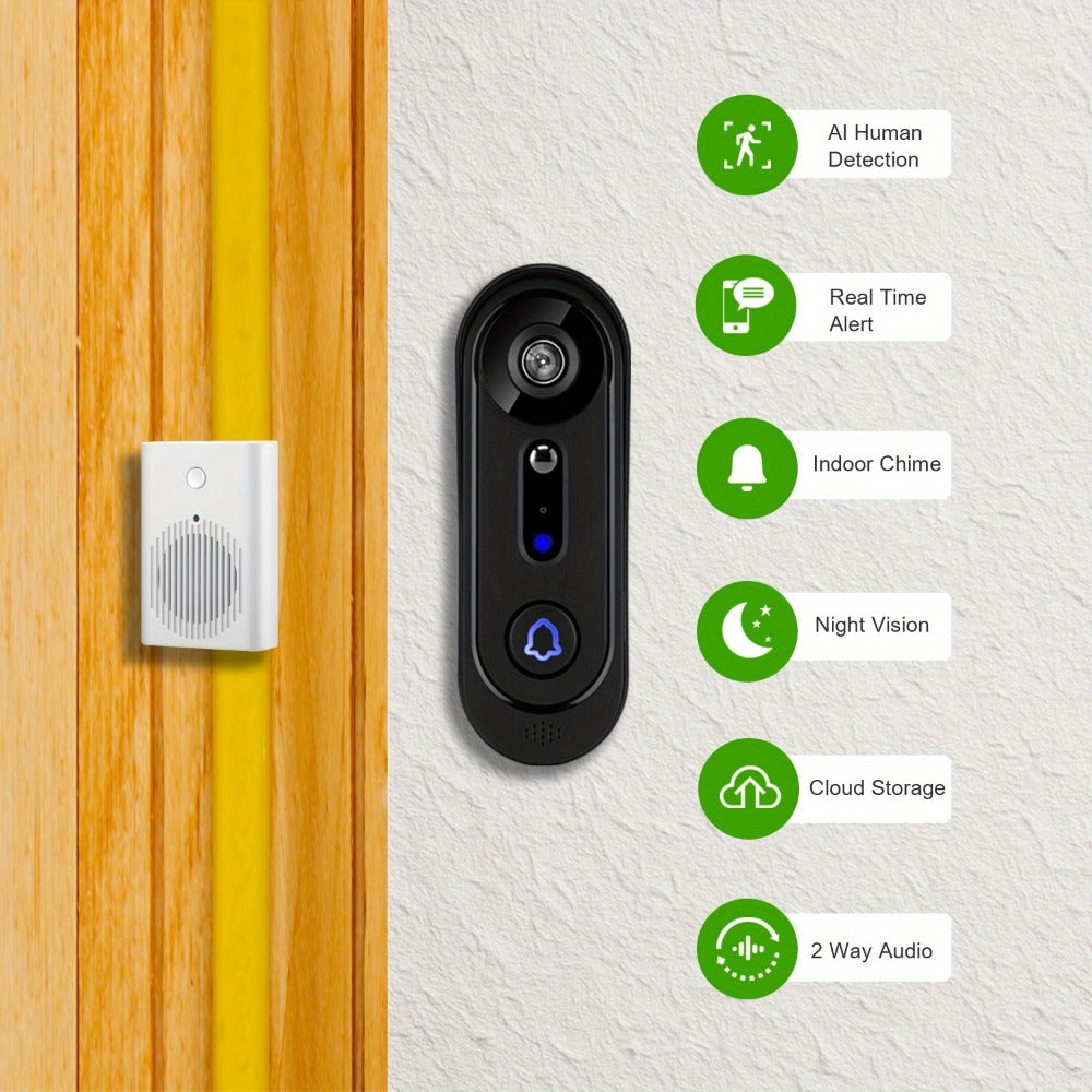 Smart Doorbell Camera 1080P HD Wireless Battery Powered – Night Vision, Motion Detection, Two-Way Audio, Indoor Chime, Cloud Storage & Real-Time Alerts, 2.4GHz WiFi Easy Install No - product image 2