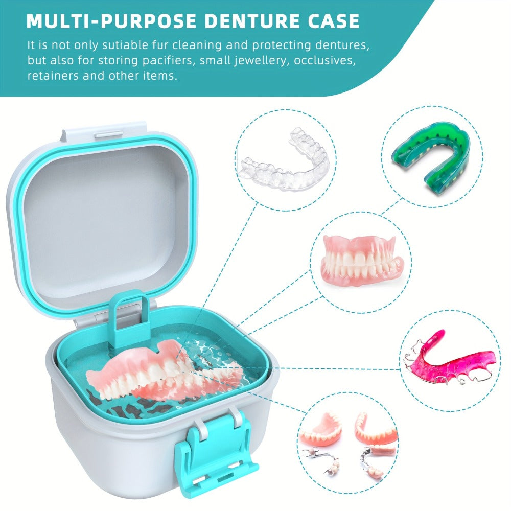 Denture Bath Case Leak-Proof with Drainage Basket Silicone Ring Safety Buckle Portable Travel Denture Cleaner Soaking Cup Storage Container for Home Travel - product image 4