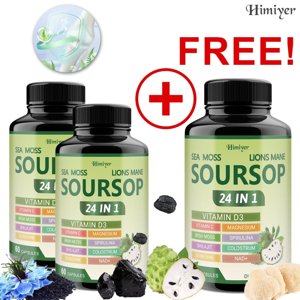 Soursop Capsules Advanced Herbal Supplement with Shilajit, Irish Moss, Berberine & NAD+ – Immunity, Antioxidant & Circulatory Support | Vitamin D3, C & Magnesium | ShopVora UK - product image