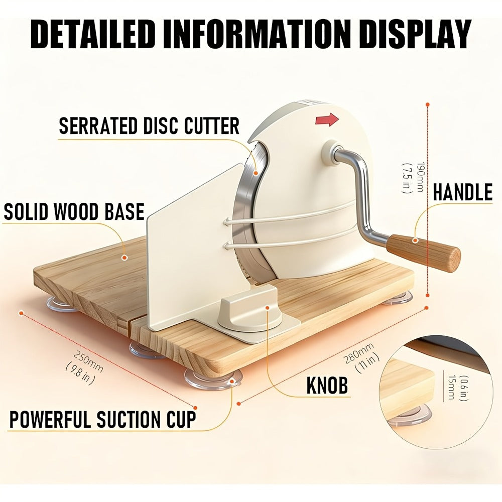 Bread Slicer Manual Adjustable Thickness Uniform Slices Hand Crank Serrated Blade Suction Base Measurement Markings for Sourdough Artisan Homemade Bread Loaf - product image 2