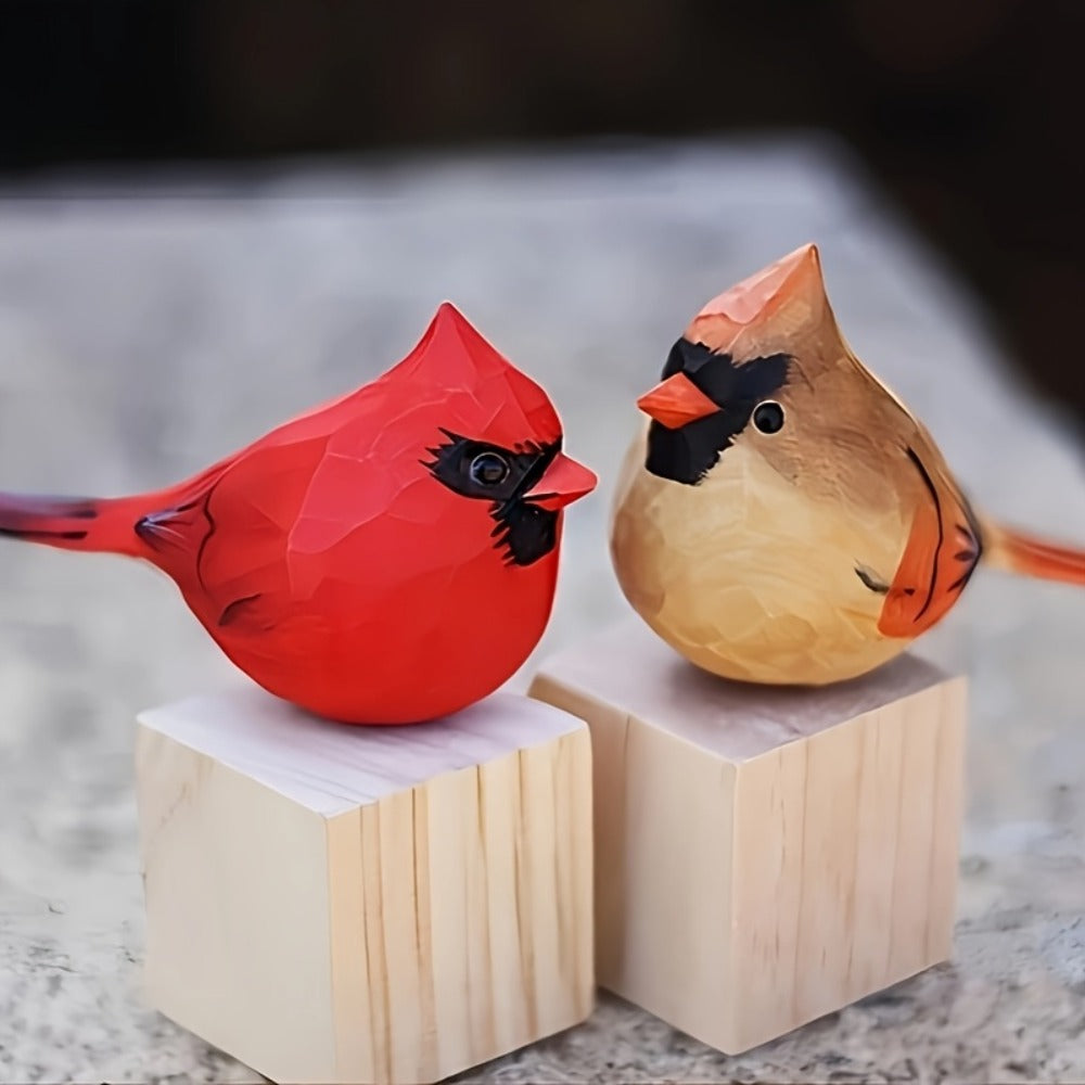 Cardinal Bird Statues Handmade Wood Carving 2pcs - Painted Decorative Bird Figurines for Home Decor Shelf Garden - Best Gift for Bird Lovers Birthday Christmas Family Friends - product image 7