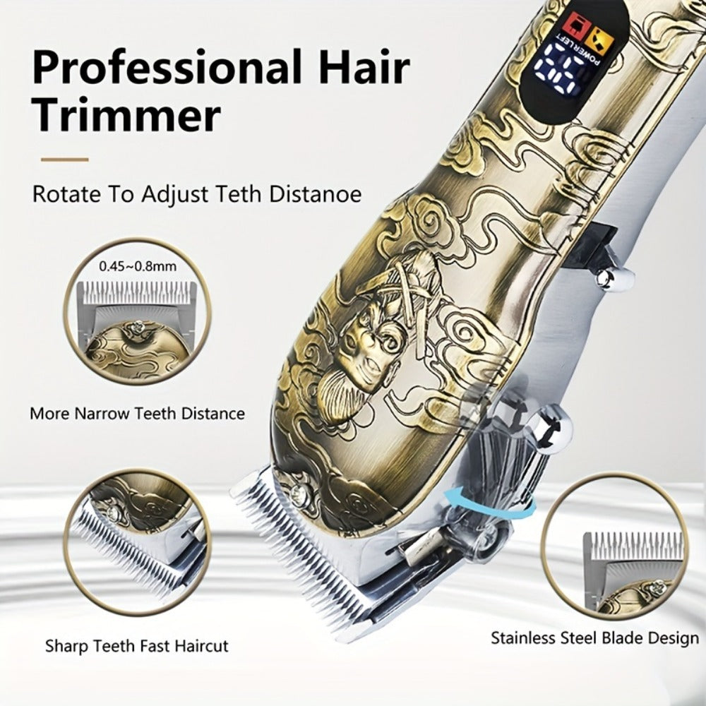 Professional Hair Clippers Trimmer Set for Men - T-Blade Trimmer Nose Hair Trimmer Electric Razor LCD Display USB Rechargeable Zinc Alloy Ergonomic Grooming Kit Bronze - product image 3