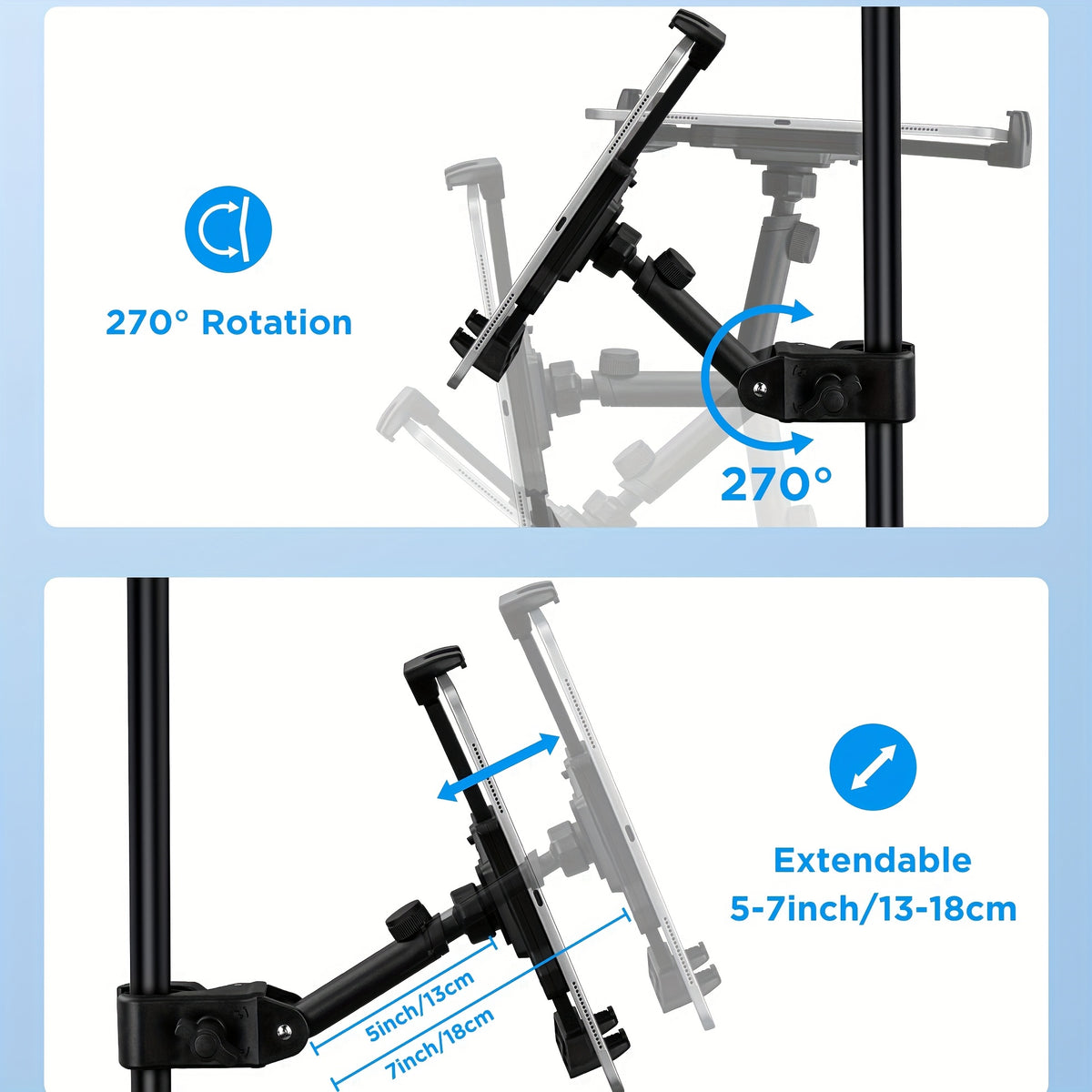 Tablet Holder For Microphone Stand, Microphone Music Holder IPad/Smartphone Tablet Tablet Holder Shee Music Mic Holder Fits Devices With Screen Sizes 4.7 To 13.5 Inches (Tablet Holder Only)