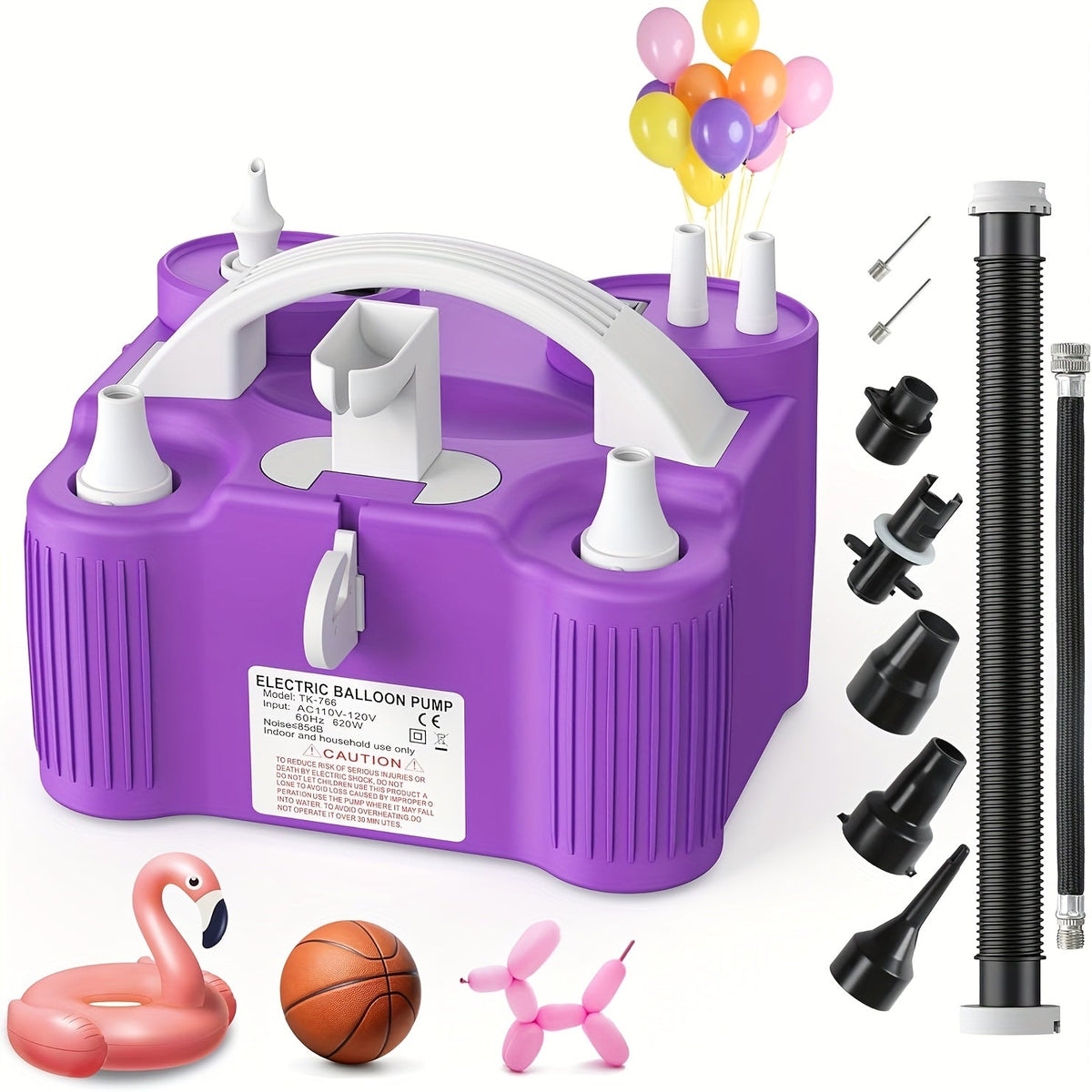 Fast Inflator Deflator for All Balloons Latex Foil 260Q Mylar, Air Beds Pool Floats Yoga Balls Sports Balls, No Battery Required | Electric Balloon Pump 4-in-1 with Triple Nozzles