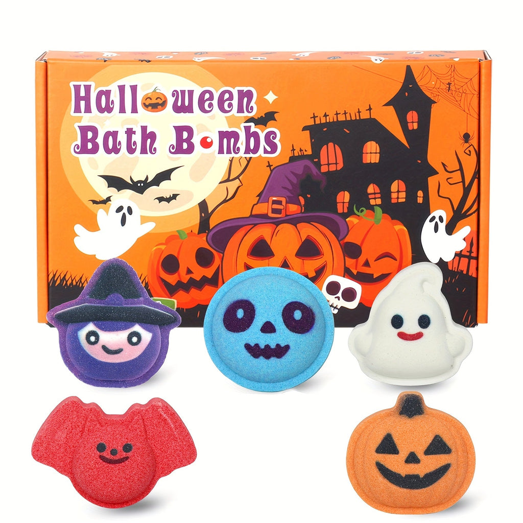 Halloween Bath Bombs Gift Set 5 Pcs Individually Wrapped - Pumpkin Bat Skull Black Cat Shapes Essential Oil Fizzy Bath Salts, Spooky Spa Gift for Women Men Kids, Halloween Party Fa - product image 16