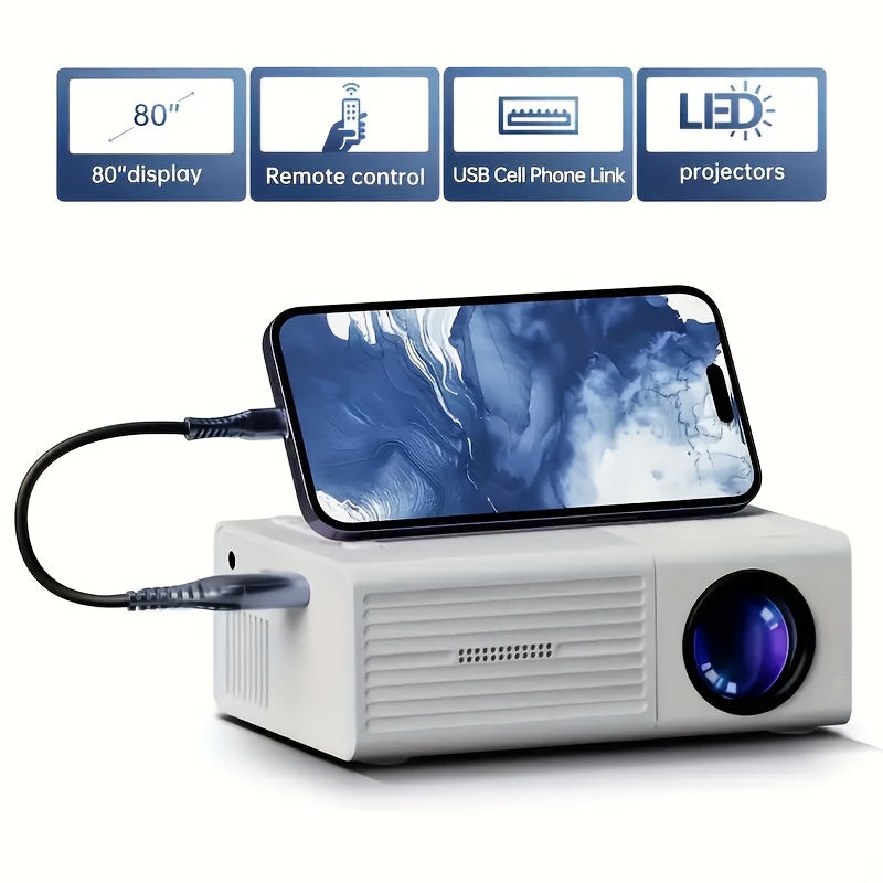 Portable Video Projector, Home Theater Projector, Mini Outdoor Projector, 1920*1080P Resolution, Supports Mobile Phone Projection, Suitable for IOS/TV Stick/USB/laptop and Other Devices