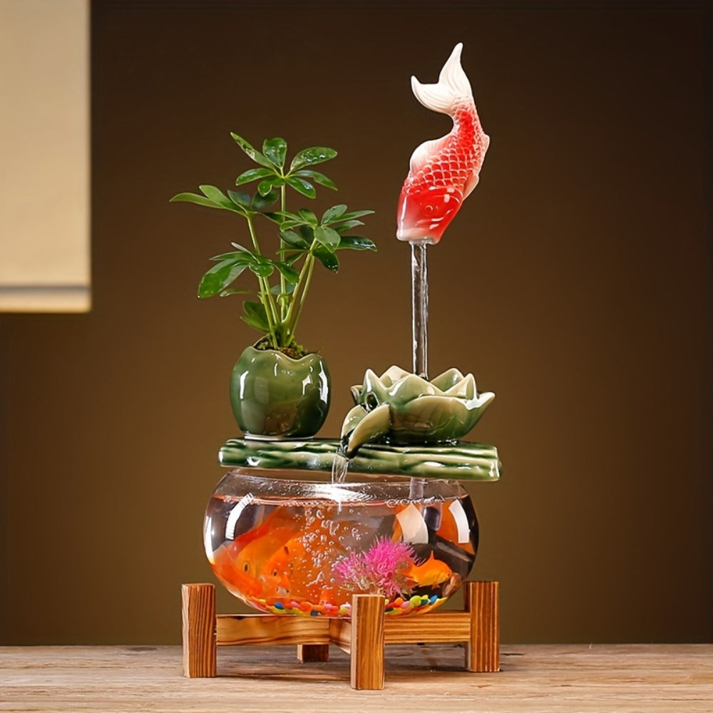 USB Desktop Fish Waterfall Fountain with Glass Bowl – Relaxing Indoor Water Feature Tabletop Decor Zen Fountain Gift - product image 2