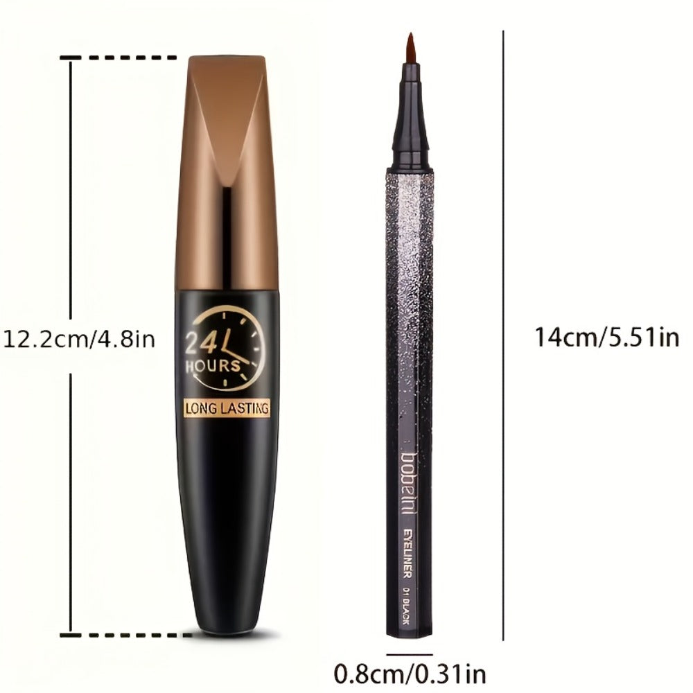 8D Fiber Mascara Set 2 Pcs Volumizing Lengthening Smudge-Proof Waterproof Long-Lasting Lash Extension Enhancer with Eyeliner Pencil Bold Black Eye Makeup Gift for Her - product image 5