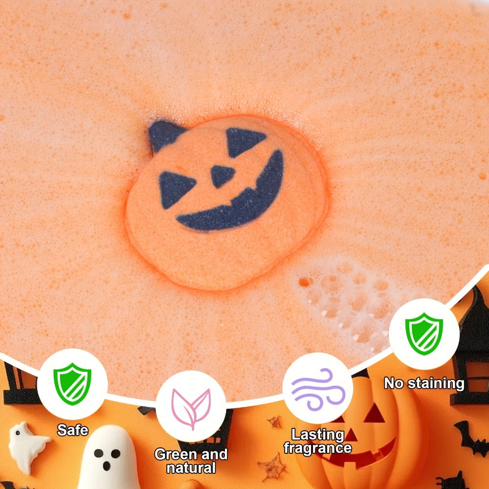 Halloween Bath Bombs Gift Set 5 Pcs Individually Wrapped - Pumpkin Bat Skull Black Cat Shapes Essential Oil Fizzy Bath Salts, Spooky Spa Gift for Women Men Kids, Halloween Party Fa - product image 4
