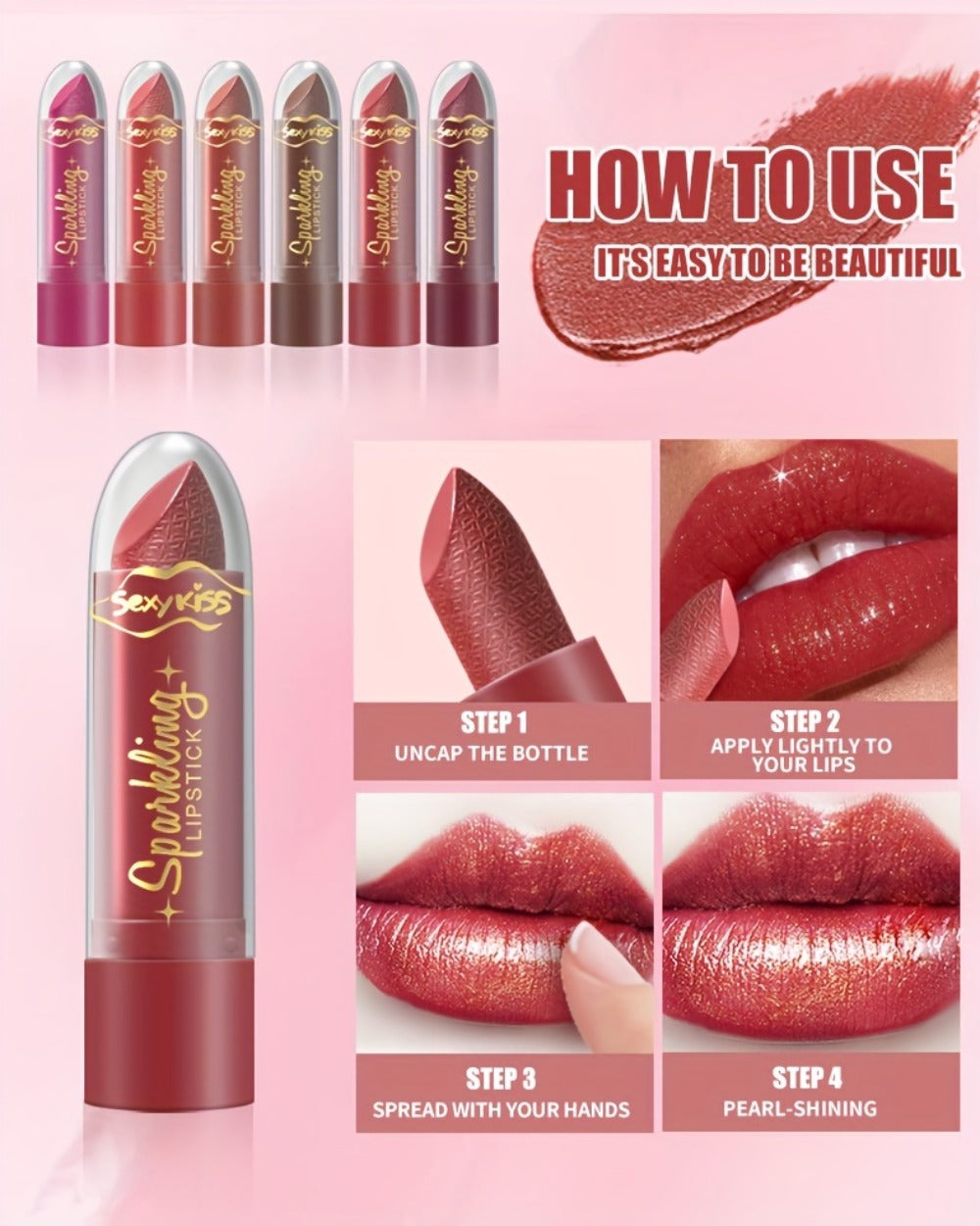 Glossy Shimmer Lipstick Gift Box Set 6PCS – Water-Resistant Long-Lasting Shimmering Lip Color in Assorted Shades, Buildable Pigment Luminous Finish Lipstick Collection for Women Al - product image 14