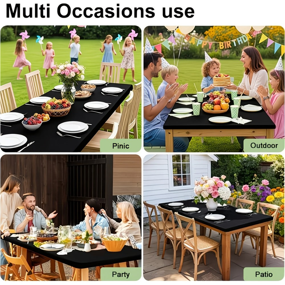 Stretch Table Covers 6Ft Washable Elastic Rectangle Tablecloth for Parties Weddings Picnics Camping, Spandex Polyester Blend, Fits Standard 6 Foot Tables, Set of 3 6 9 or 12, Black - product image 27