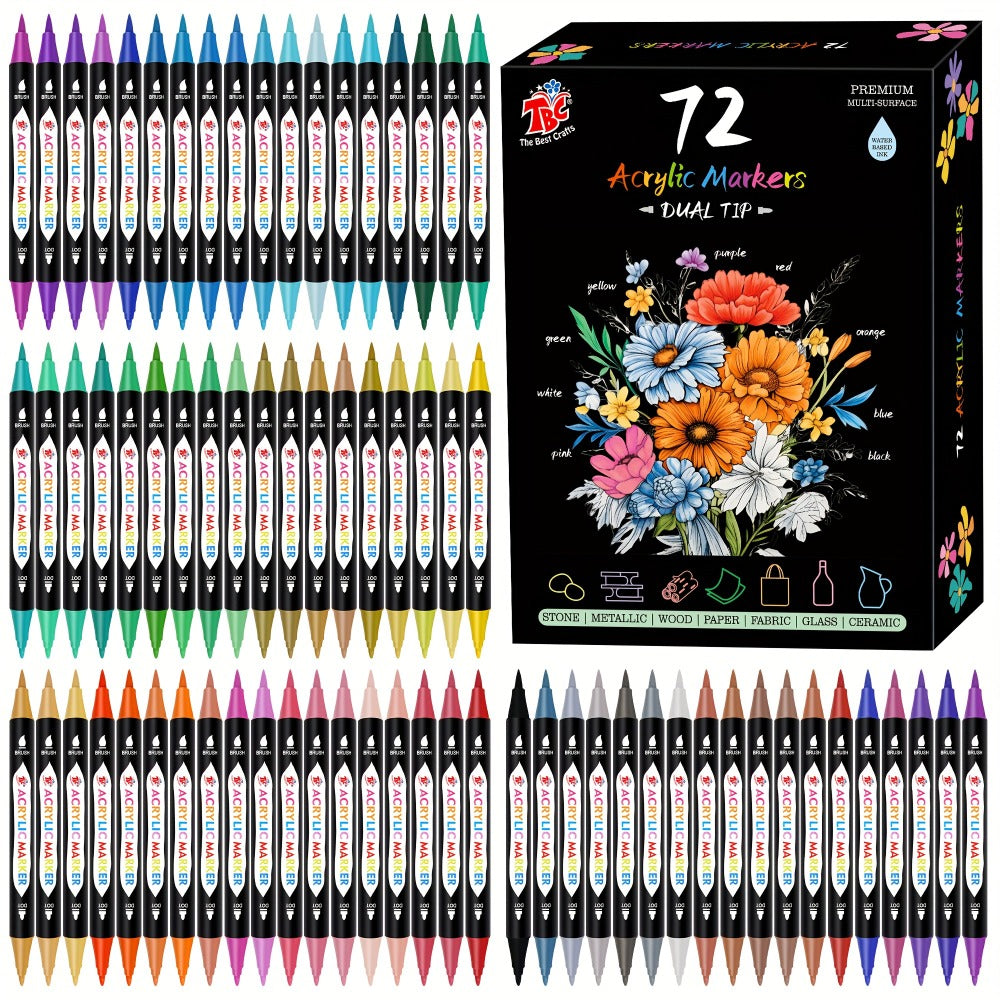Acrylic Paint Markers Dual Tip Set 48 72 108 Colors | Non-Toxic Odorless Paint Pens for Canvas Rock Wood Glass Ceramic Fabric, Gift for Artists DIY Crafters Birthday Christmas