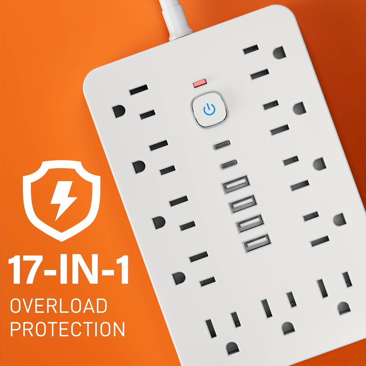 [Surge Protector Power Strip] 17-In-1 Surge Protector Power Strip with USB Port - Compact Wall Mount Charging Station with 11 AC Outlets, 4 USB-A Ports, 2 Type-C, 5FT/10FT Extension Cord for Home
