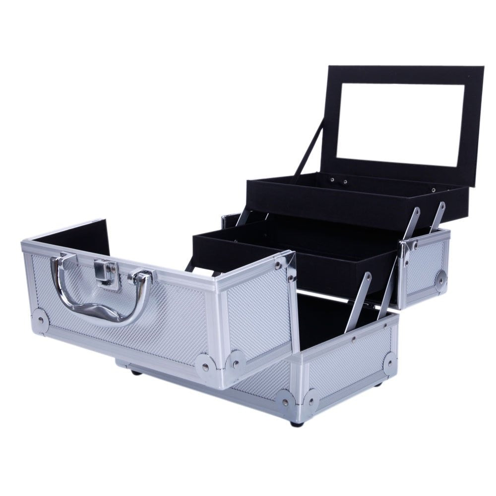 Aluminum Makeup Train Case with Wheels Large Capacity Lockable Cosmetic Trolley Organizer Adjustable Dividers Retractable Handle for Makeup Artists Salon Travel Black Silver Pink B - product image 18