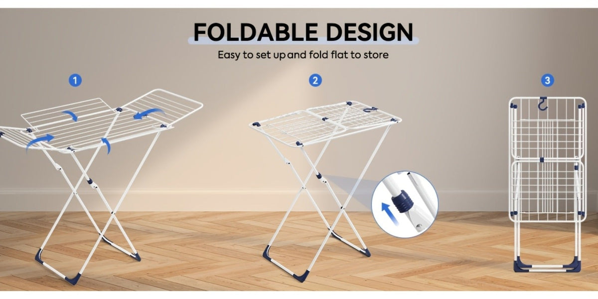Clothes Drying Rack Foldable 4-Wing Large Capacity Metal Laundry Rack Free Standing Indoor Outdoor Space Saving Airer 55x38 In - product image 8