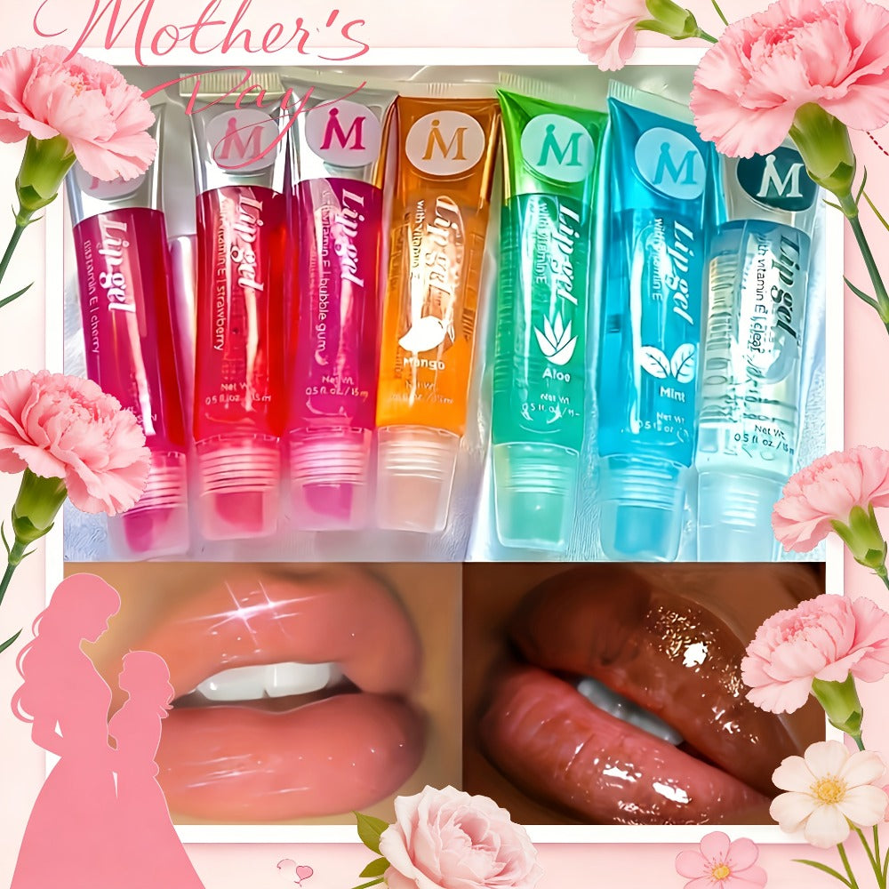 Lip Oil Set 12 Piece Moisturizing Clear Lip Gloss Plant Squalene Plumping Hydrating with VE Rosehip Argan Mint Aloe Coconut Flavors Transparent Glossy Lip Care Gift for Women - product image
