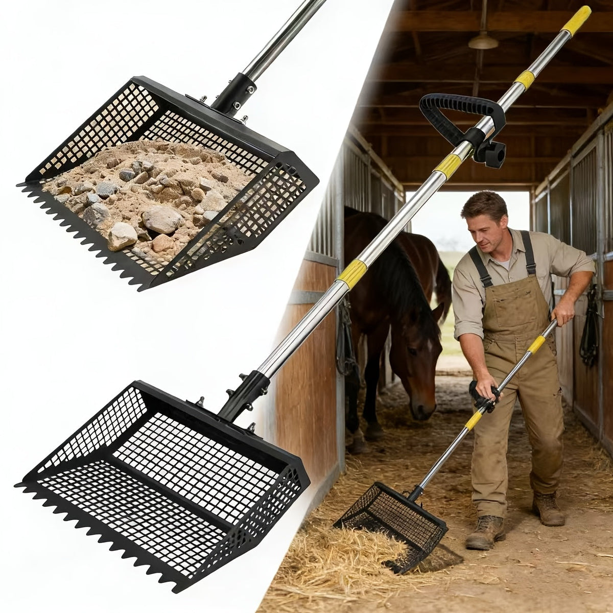 76" Stainless Steel Handle, Shatterproof Sand Sifting Shovel for Litter Box, Chicken Coop, Horse Stable & Barn Stall Cleaning, 13 Inch | Cat Litter Scooper - product image 6