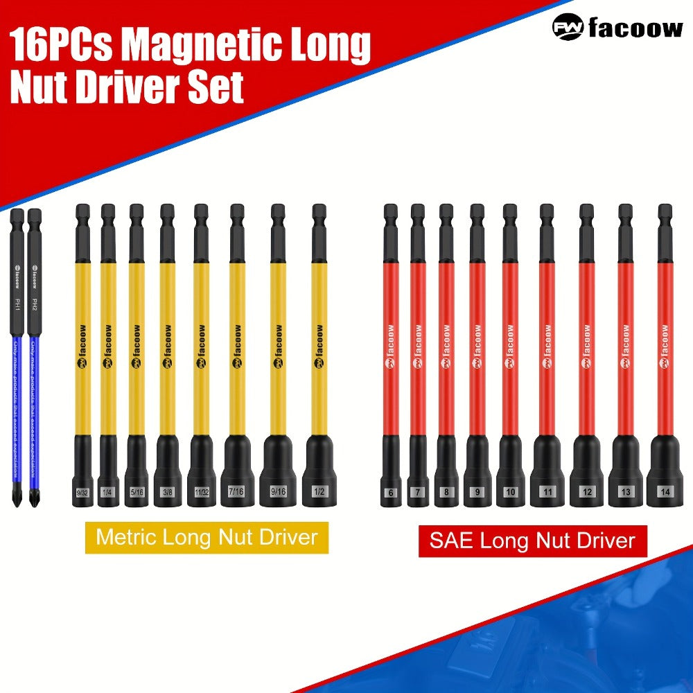 Magnetic Nut Driver Set 19PCS – SAE & Metric | 1/4" Hex Shank 6" Long | PH1 & PH2 for Impact Drills | Magnetic Socket Set with Sturdy Tool Case | Professional & DIY Projects - product image 2