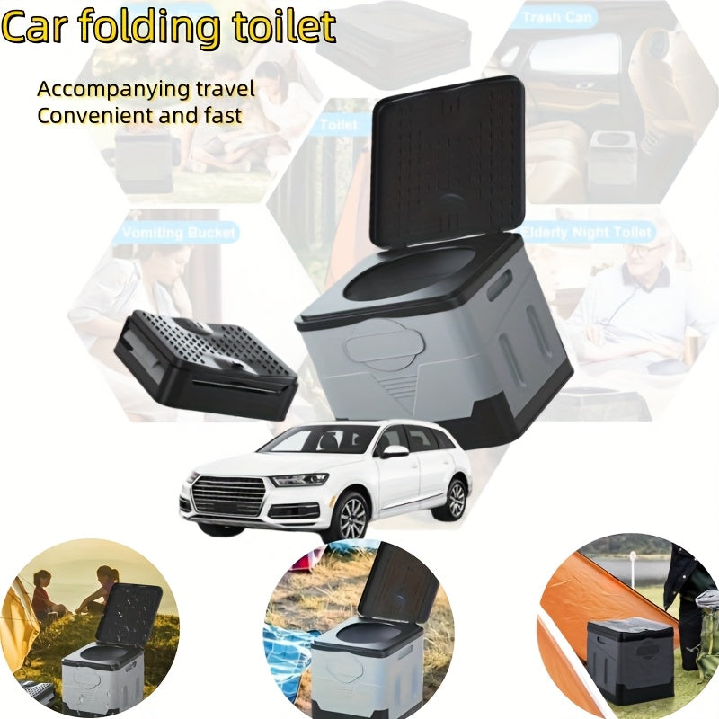 Collapsible Camping Toilet Portable Porta Potty for Adults Kids with Lid Drain Hole Waterproof Thick PP Plastic Luggable Loo for Hiking Car Travel Outdoor Emergency Use Storage Box