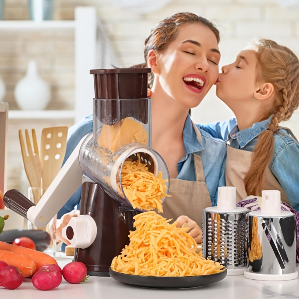 Rotary Cheese Grater with Hand Crank – 3 Interchangeable Blades for Cheese, Vegetables & Nuts, Non-Slip Suction Base, Includes Cleaning Brush – Manual Cheese Shredder for Kitchen ( - product image 8