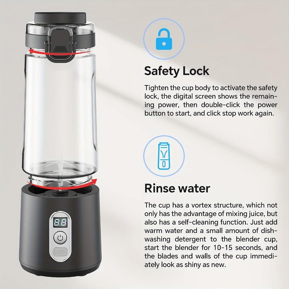 Portable Smoothie Blender USB-C Fast Charge 6-Blade Stainless Steel – Digital Timer Battery Display High-Speed Ice Crush No-Spill Lid | Protein Shake Gym Travel Blender in Black Pi - product image 27