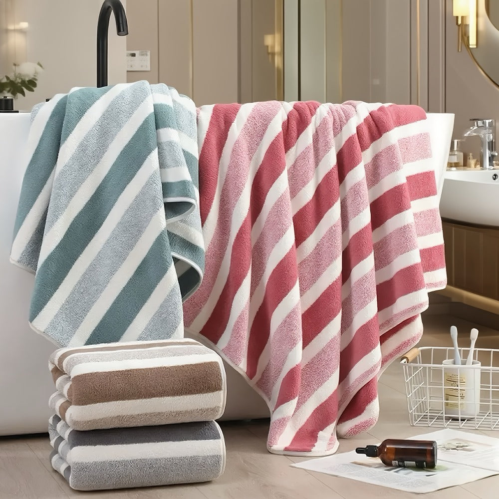 Microfiber Bath Towel Set No Hair Loss - Ultra Soft Highly Absorbent Quick Dry Two-Color Striped | 1 or 4 Pack | 27x55in | Slate Gray Berry Red Pine Green Multi | Beach Spa Gym Hom - product image 19