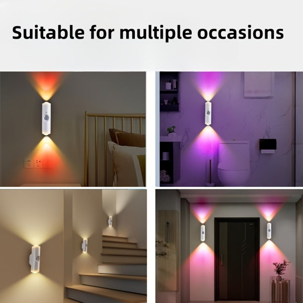 Cat Eye LED Wall Light Motion Sensor – 6 Pack USB Rechargeable Night Lamp, 3 Color Settings, Wireless Auto Sensing No Wiring for Bedroom Stairs Closet Bathroom Hallway (RGB / Three - product image 9