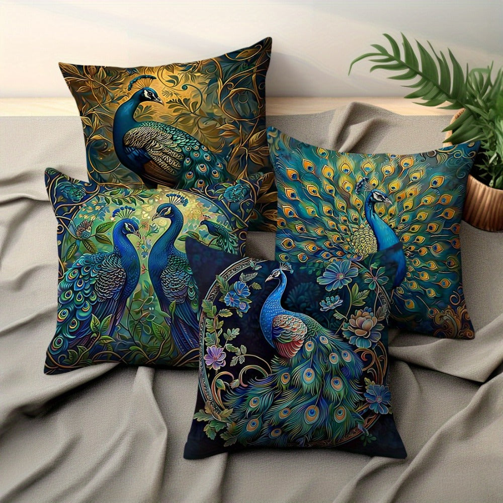 Cushion Covers 18x18 Set of 4 Vintage Peacock Oil Painting Boho Plush Throw Pillow Cases with Zipper Machine Washable for Living Room Bedroom Home Decor - product image 2