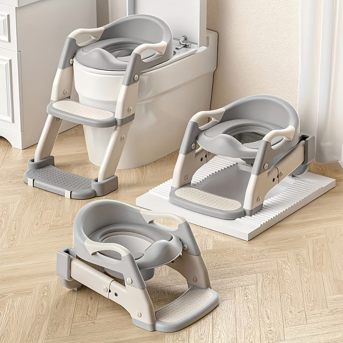 3-In-1 Portable Toilet Seat for - Adjustable and Foldable Step Stool with Safety Harness, Multi-Colored, Made of Plastic - Perfect for Home, Stairs, and - product image 7