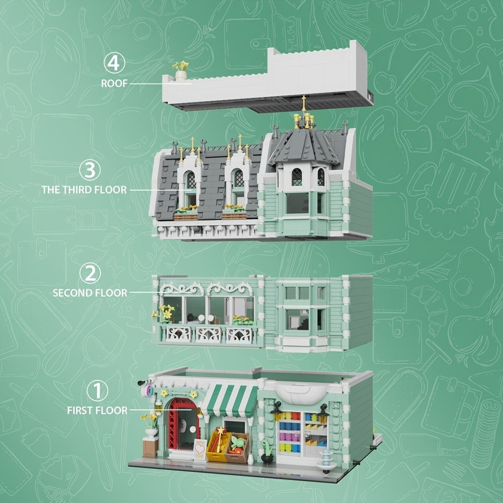 European Architecture Grocery Store & Market Street, 3-Level Mini Brick Model Kit for Adults & Teens, Creative Assembly Home Decor Display Piece, Great Gift - product image 9