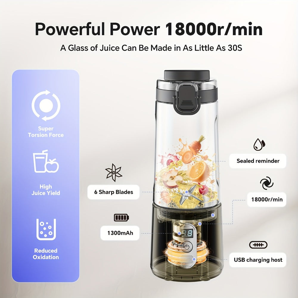 Portable Smoothie Blender USB-C Fast Charge 6-Blade Stainless Steel – Digital Timer Battery Display High-Speed Ice Crush No-Spill Lid | Protein Shake Gym Travel Blender in Black Pi - product image 25