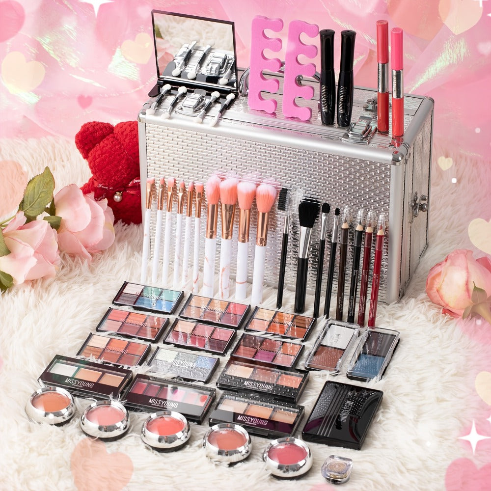 106-Piece Luxury Makeup Gift Set Complete Full Face Beauty Kit – Eyeshadow Palette Lipstick Lip Gloss Blush Mascara Eyeliner Concealer Loose Powder & 10 Marble Brushes for Women Be - product image 4