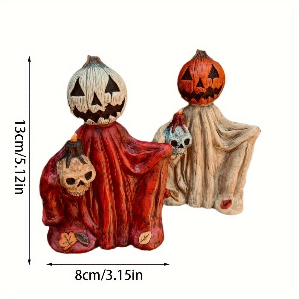 Halloween Pumpkin Wizard Resin Figurine 2-Pack – Spooky Desktop Ornament & Bookshelf Decor, Skeleton Gnome Tabletop Statue for Halloween Home Decor & Seasonal Display - product image 6