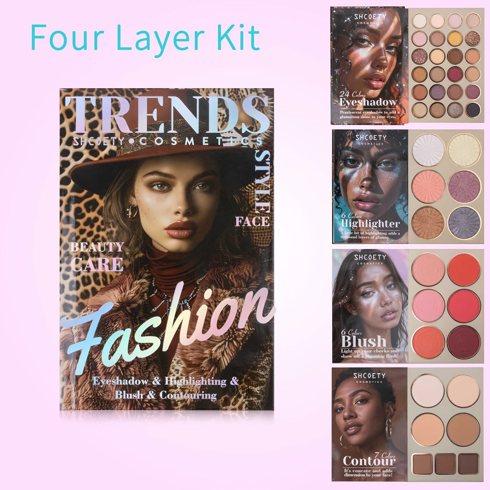 Eyeshadow Palette Book Style SHCOETY 4-in-11 Makeup Kit | 24-Color Eyeshadow + 6-Color Highlighter + 6-Color Blush + 7-Color Contour | Folding Magazine Design | All Skin Tones - product image 3