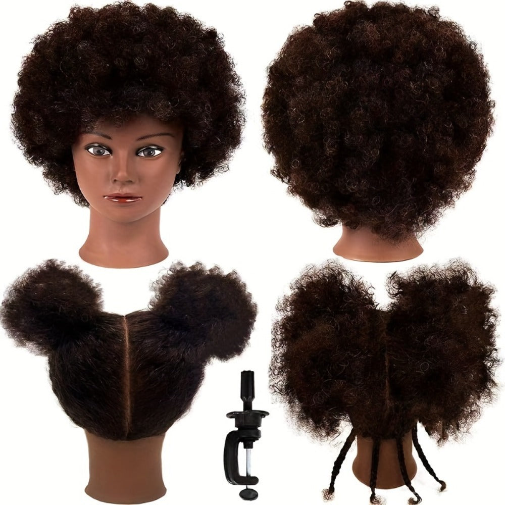 Mannequin Head Human Hair Afro Curly with Clamp Cosmetology Practice Training Head for Hairdresser Braiding Styling Cutting 4 Styles Natural Black - product image 10
