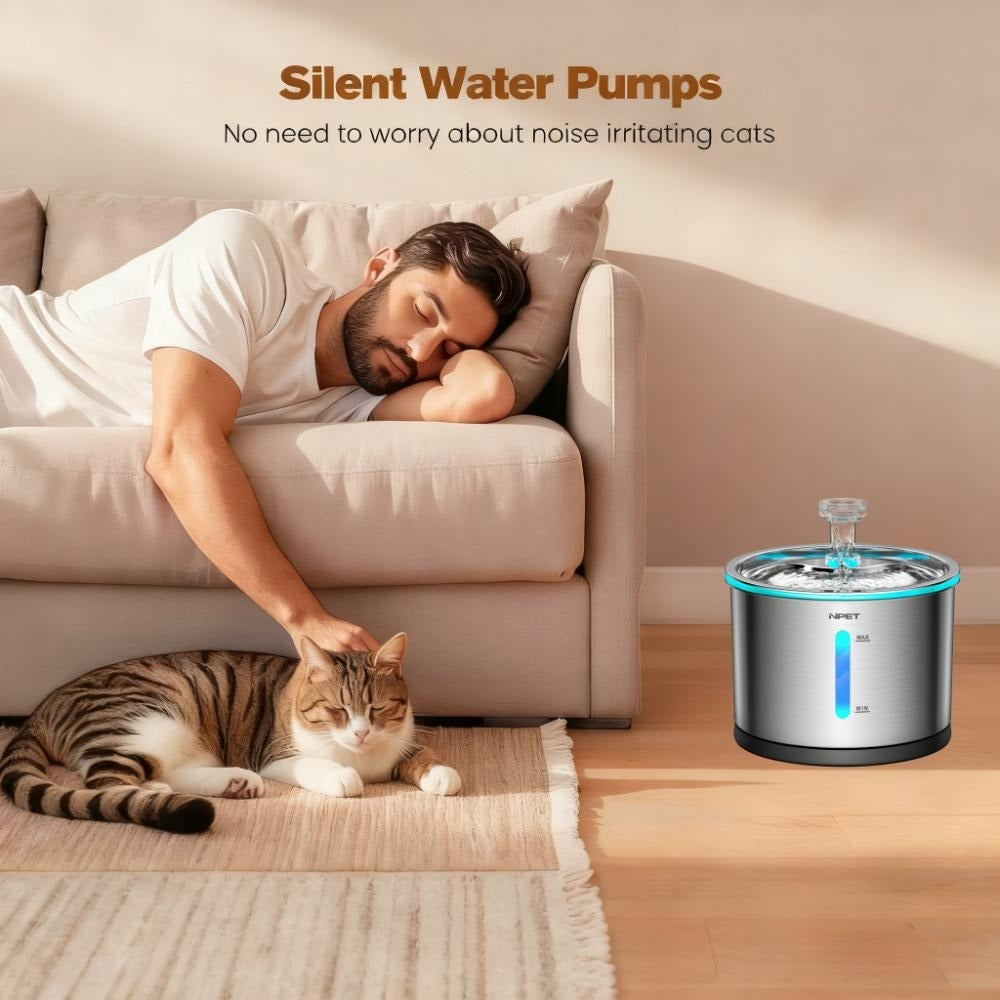 Cat Water Fountain Stainless Steel 50oz/1.5L | Ultra Quiet Auto Pet Water Dispenser with LED Light, Visible Window & Dishwasher Safe | Includes Replacement - product image 19