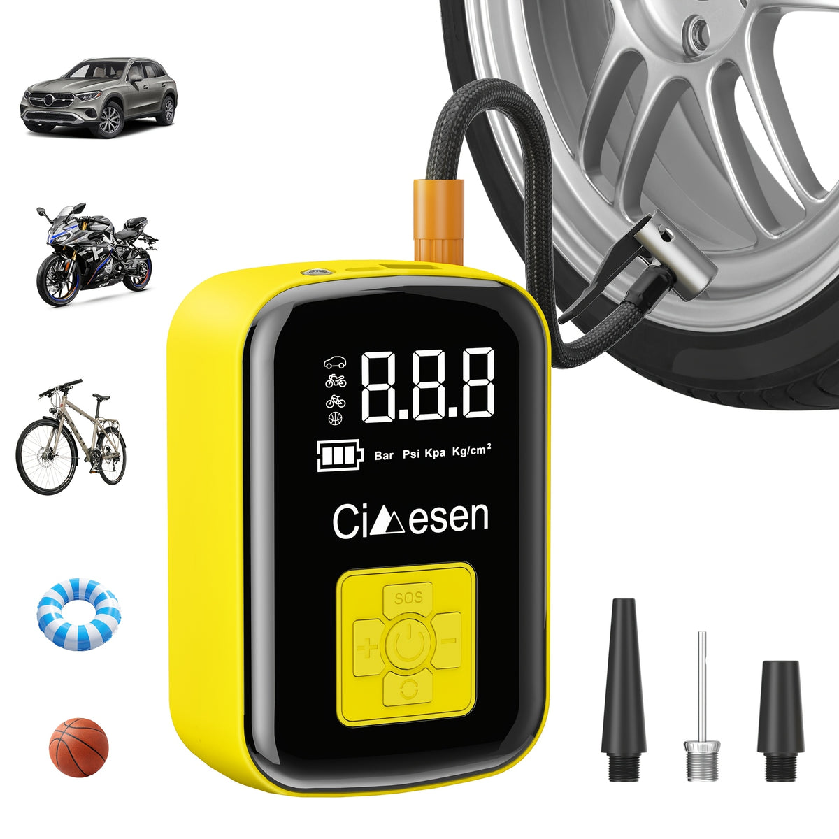 1pc Tire Inflator Portable Air Compressor, Fast Cordless Air Pump, Digital Display With Multi-function Nozzle Adapter and Long-lasting Lithium Battery For Car - product image 7