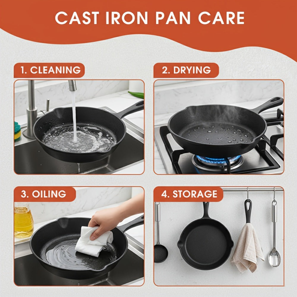 Cast Iron Skillet Set 3pcs - Non-Stick with Drip Spout, Pre-Seasoned Cookware for Holiday Cooking RV Campfire Outdoor Grilling, Heavy Duty Kitchen Frying Pan Set - product image 8